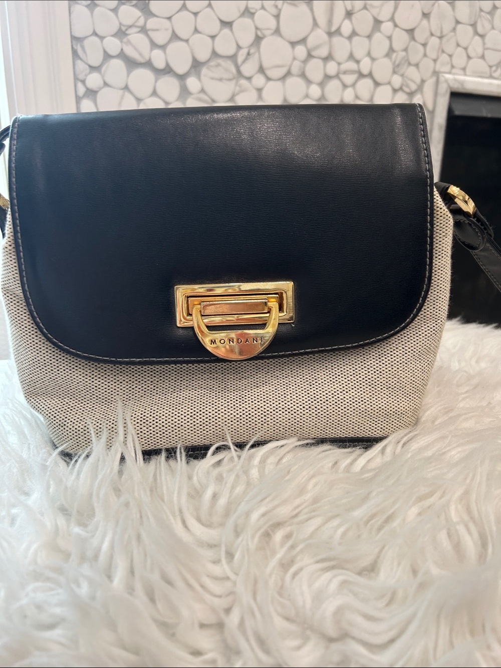 Mondani Black and Cream Leather-Trim Crossbody Bag